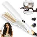 Curling Iron Hair Crimper Waver, 1/2 Inch Beach Waves Curling Wands, Ceramic 2 Barrels Deep Waver, Dual Voltage Hair Culer Tools with EU/UK Plug Adapter, 12 Temps, 30S Fast Heat up, Auto-Off (White)