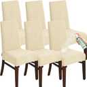 Chair Covers for Dining Room Set of 2/4/6, Stretch Jacquard Dining Chair Slipcover Covers, Removable Washable Waterproof Chair Covers (Cream,6 Pieces)