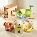 Tiny Land Wooden Dollhouse Animal Set for Toddlers, Dollhouse Accessories & Dolls House Furniture Sets for Toddlers, Montessori Pretend Play Family Pets Set Toys, Gift for Kids Age 3+