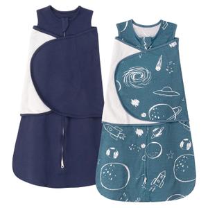ZIGJOY Sleep Sack Swaddle 1.0 Tog Baby Wearable Blanket 100% Cotton Baby Swaddle Blanket for Newborns 0-6 Months Space&Blue