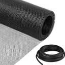 Window Screen Replacement Kit, 36"W  90"L Durable Polyester Adjustable Screen Mesh with Retainer Spline (32ft) for DIY Project Window Screen Door Screen Replacement & Repair, Black
