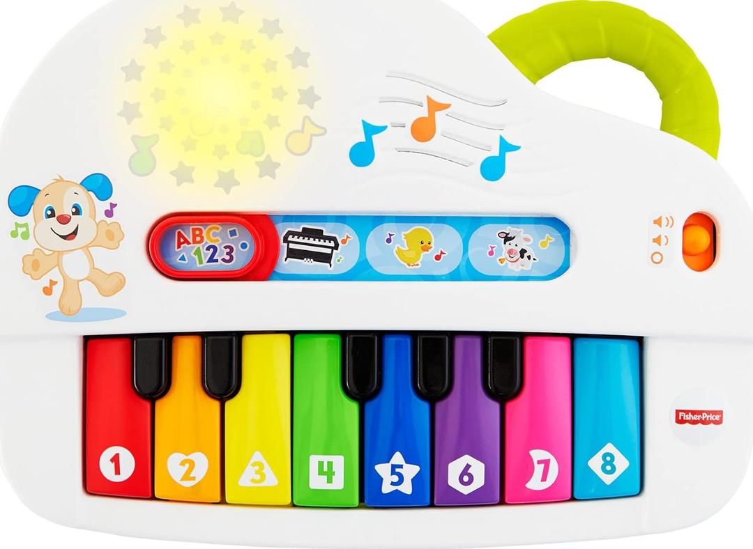 Fisher-Price Baby Toy Laugh & Learn Silly Sounds Light-Up Piano Musical Instrument with Learning Songs for Infants Ages 6+ Months (Small)