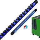 1/2-Inch Magnetic Socket Organizer Rail, Aluminum Alloy Socket Rail, Heavy Duty Sockets Holder with 12 Clips, 360 Swivel Clip Tool Tray, Sockets Organizer for Tool Box Drawer (Blue)