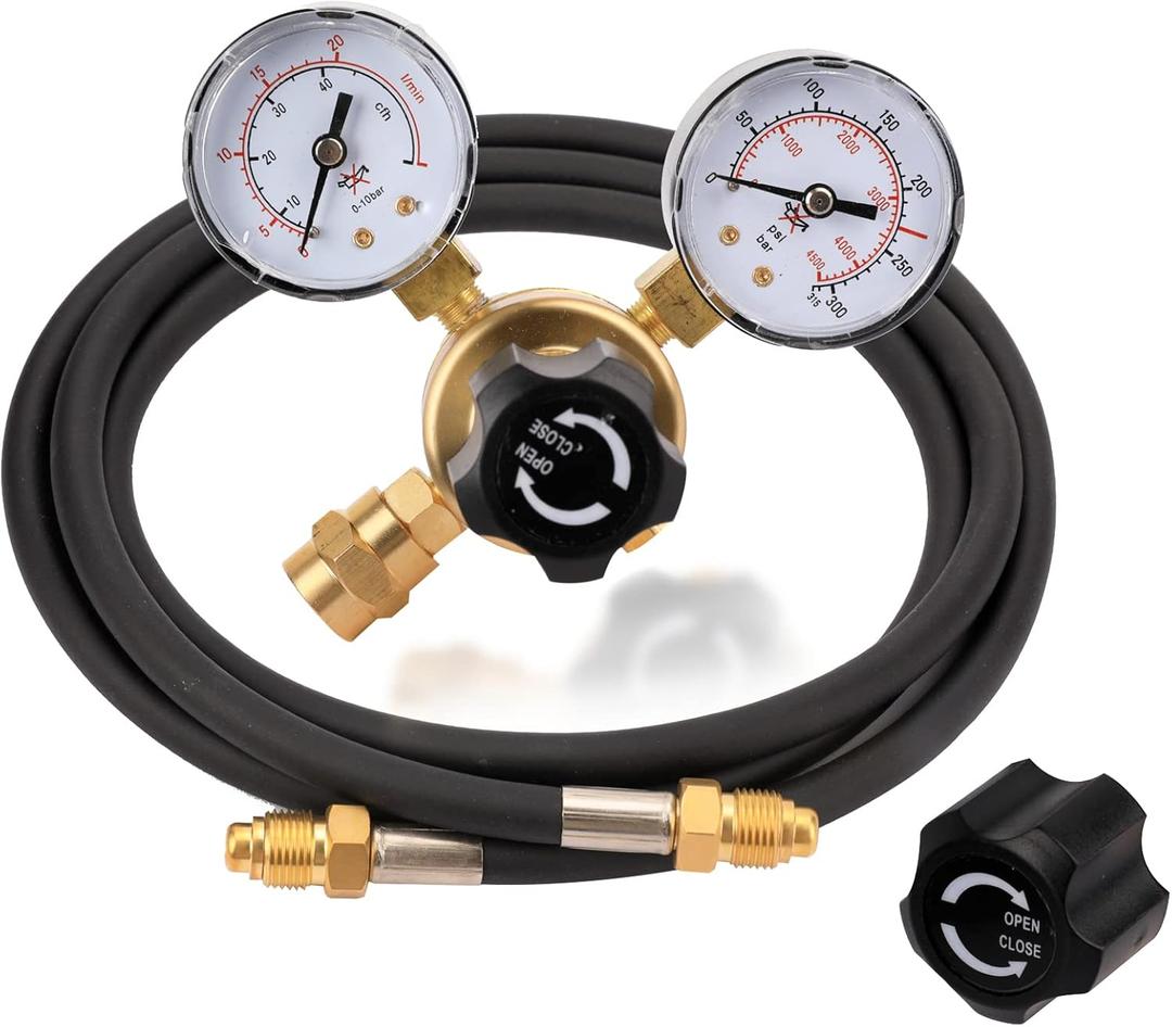 Tutor Auto Argon CO2 Regulator Gauge Welding Gas Regulator, CGA580 Inlet Connection, 0-4500PSI/0-10BAR Input Pressure, Brass, 6.6Ft Gas Hose, MIG TIG Welding