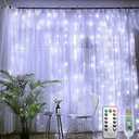 PUHONG Curtain String Lights, 300 LED Fairy Lights with 8 Light Modes, 9.8x9.8Ft Remote Controlled Plug-in Fairy String Lights for Christmas, Bedroom, Indoor, Outdoor, Weddings, Party Decor (White) (Copper Wire-White)