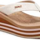 ONCAI Womens Platform Wedge Flip Flops Trendy Dressy Womans Summer Flatform Sandals with Comfortable Walking Outdoor Rubber Soles (US Size 5-11) (7, Beige(regular Size))