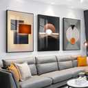 ARTFEB Large Framed Bright Modern Wall Art for Living Room Bedroom Office Abstract Gray Wall Painting 3 Piece Set Wall Decor (Black, 24" X 32" X 3 pieces)