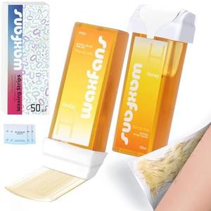 Waxfans Roll On Wax Refill,Wax Roller Refill for Hair Removal,Quick Melting - For Coarse and Fine Hairs.with 3.53 Ounce(Pack of 2) Honey Waxing Rollers, 50 Waxing Strips