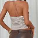 Verdusa Women's High Neck Halter Top Striped Sleeveless Crop Tops Summer Date Night Outfit (S)