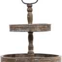 Distressed Brown Wood 2-Tier Tray with Metal Handle