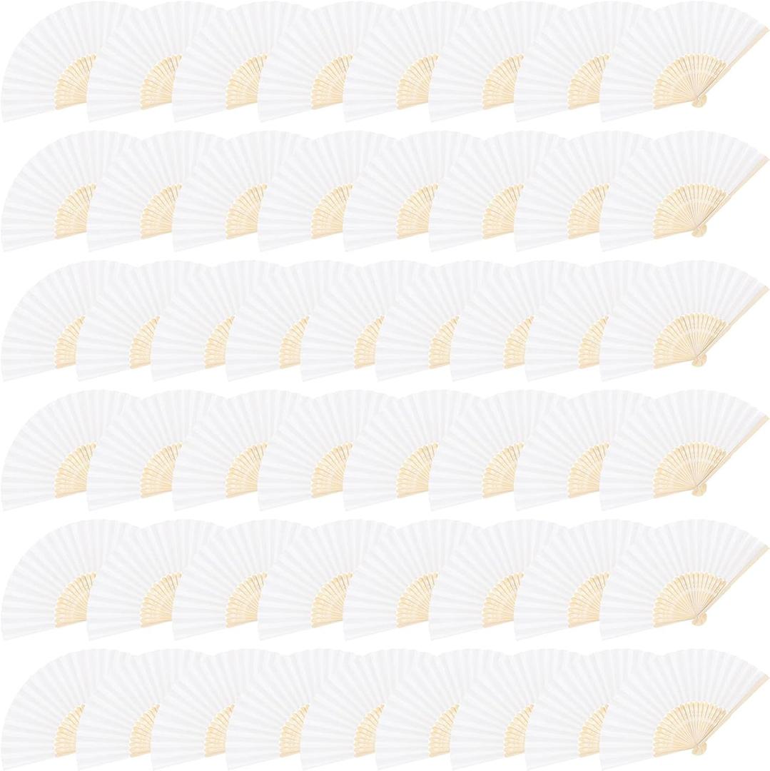 MCEAST 50 Pieces Silk Folding Fan with Bamboo Frames, Handheld Fan Folding Hand Fan Foldable Fan for Wedding Gifts, Party Favors, Home Decoration, White