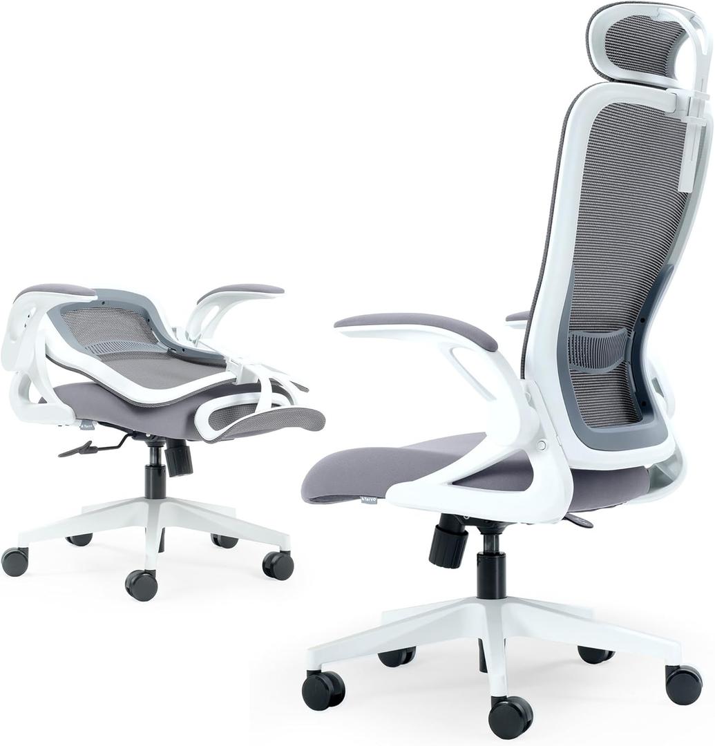 Tervo Model U | Folding Office Chair for Small Spaces | Gaming Chair for Adults & Kids | Ergonomic Mesh Computer Chair for Bedroom | Foldable Desk Chair for Home Work (White & Grey)