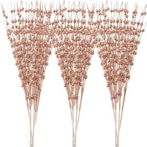 Joiedomi 24 Pcs Christmas Tree Berry Stem (Champagne), Decorative Bead Sticks, Glittery Twigs, Picks, Branches for Christmas Tree, Small Vase, Holiday, Wedding, Party (17 Inches, Champagne)