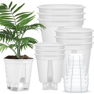 9 Pcs Self Watering Pots for Indoor Plants with Deep Reservoir and High Drainage Holes for Outdoor Plants and Flowers, Bare Root Planter (4.72'',5.91'',7.09'',White)