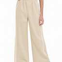 Haloumoning Girls Wide Leg Track Pants Kids Baggy Striped Parachute Pants Athletic Joggers with Pockets 5-14Y Beige