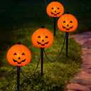 Pumpkin Pathway Lights With 4 Clear C7 Bulbs, Stakes for Outdoor Walkway Decor, Halloween Garden Pathway Markers, Landscape Lights for Party Decor
