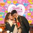 Happy Valentine's Day Banner Backdrop 8x6FT Pink Love Heart Valentines Photography Background Colorful Heart Valentines Party Decorations Photo Props (8x6FT: 96x72 inch)