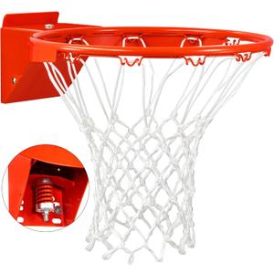 Basketball Rim Replacement, Single-Spring Breakaway Basketball Rim Outdoor Indoor, Universal 18 Inch Heavy Duty Basketball Hoop Rim and Net (ORANGE)