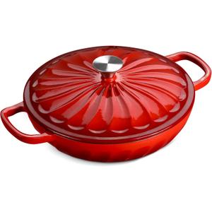 Enameled Cast Iron Dutch Oven, 3.8 Quart Dutch Oven Pot with Lid, Shallow Cast Iron Braiser with Handles, Oven Safe up to 500°F (Red)
