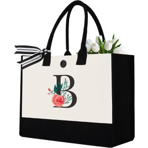 Initial Canvas Tote Bag, Personalized Birthday Gifts for Women Mom Friends Teachers, Monogrammed Tote Bags Suitable for Mother's Day Wedding Beach (Letter B)