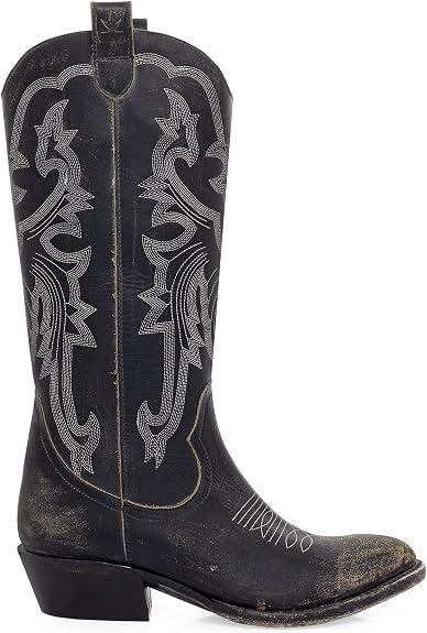 Mezcalero|Cowboy Women boots with vintage finish and and lateral pull straps - Macarena Stone Moka (8)