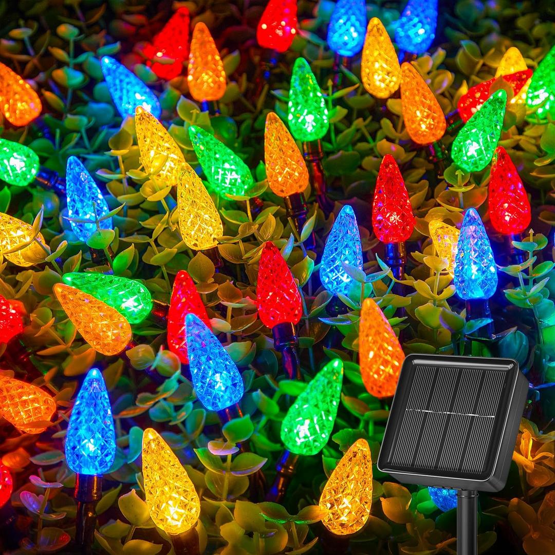Brightown Solar Operated C6 Strawberry String Lights, 39ft 100 LEDs Multicolor LED Christmas Fairy Lights, Solar Christmas Lights Outdoor, Christmas Decorations for Christmas Tree, Garden Decor