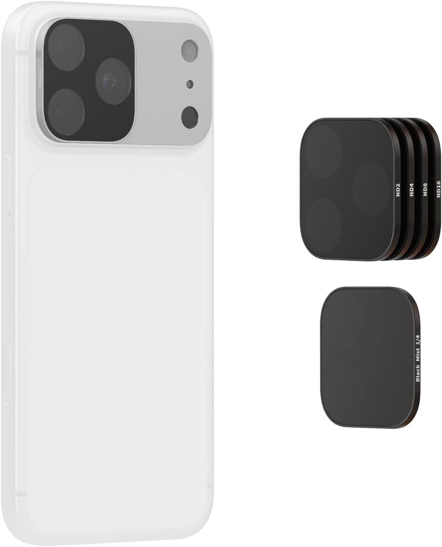 SmallRig Square ND & Black Mist Filter Kit for iPhone 17 Pro Max, Magnetic Lens Filters with Base Mount, Black Mist Diffusion 1/4 Filter/ND2/ND4/ ND8/ND16/ND32, 6 Pack, Silver - 6077