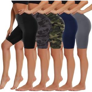 5 Pack Biker Shorts Women - 5"/8" High Waist Spandex Workout Yoga Running Athletic.L,XL
