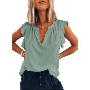 Dokotoo Women's Casual V Neck Ruffle Sleeve Summer Tank Tops Shirts