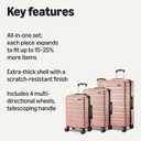 Amazon Basics 3-Piece Hardshell Suitcases Set (21", 26", 30"), Expandable For Up to 25% More Space, With Scratch-Resistant Finish, Four Multi-Directional Wheels, Rose Gold