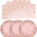 CENLBJ Pink and Rose Gold Paper Plates-50 Pack- 25 * 7inch Paper Plates & 25 * 6.5inch Napkins,Pink Plates and Napkins Party Supplies for Birthdays,Baby Showers and All Occasions