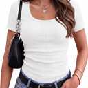 Zeagoo White T Shirts for Women Scoop Neck Short Sleeve Top Ladies Business Casual Basic Fitted Tee Clothes L