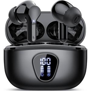 Wireless Earbuds, Bluetooth 5.4 Headphones HiFi Stereo, Bluetooth Earbuds with ENC Noise Cancelling Mic, IP7 Waterproof in Ear Earphones, 48H, LED Display Ear buds for Pad Workout Sports, Black