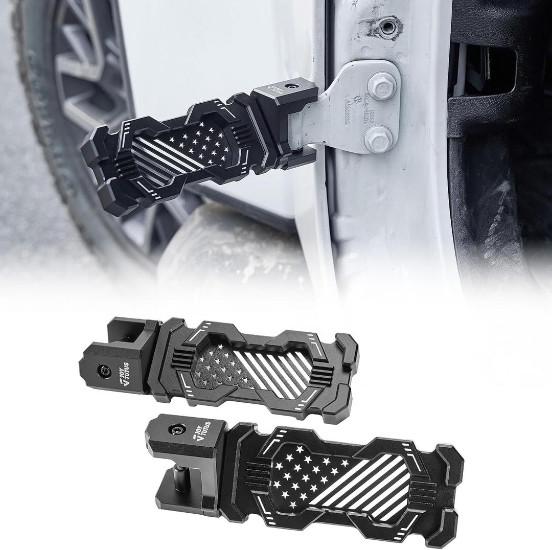 JOYTUTUS 120 CNC Wrangler Foot Pegs Doors Off Compatible with Wrangler JK, JKU, JL, JLU & Gladiator JT 2007 to 2026, Aluminum Exterior Door Hinge Foot Rest Pedals Footrests