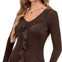 Meetjen Women's Long Sleeve Tops Slim Fit Wrap V Neck Ruffle 2026 Spring Trendy Casual Going Out Shirt Tee Blouses (XXL)