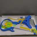 deAO Guitar and Microphone Set for Kids, Adjustable Height Microphone with Stand 8 Music Cord Keys Songs String Bar Colorful Light, Karaoke Toys Pretend Play Guitar Gift for Boy Girls Toddlers(Blue)