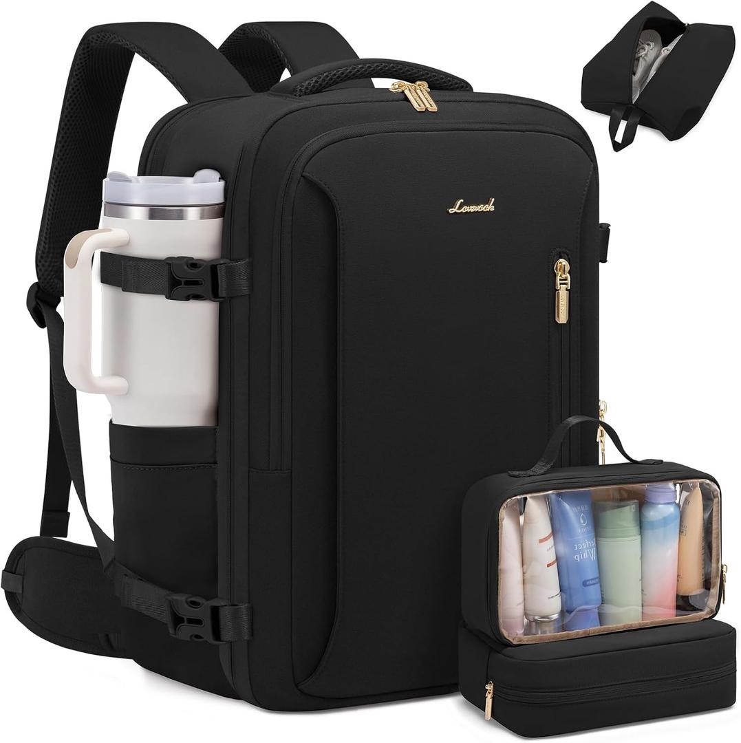 LOVEVOOK Travel Backpack For Women & Men with Waist Strap,40L Waterproof Carry On Backpack Luggage Travel Essentials Flight Approved,TSA Personal ltem Travel Bag Weekender Daypack with 3 Packing Cubes
