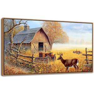 JEAWA Large Framed Wall Art - Deer Animal Art Prints Ready to Hang, Farm Canvas Painting as Gifts for Housewarming, Rustic Nature Landscape Pictures for Living Room Bedroom Home Decoration, 29x58 IN (58L" x 29W")