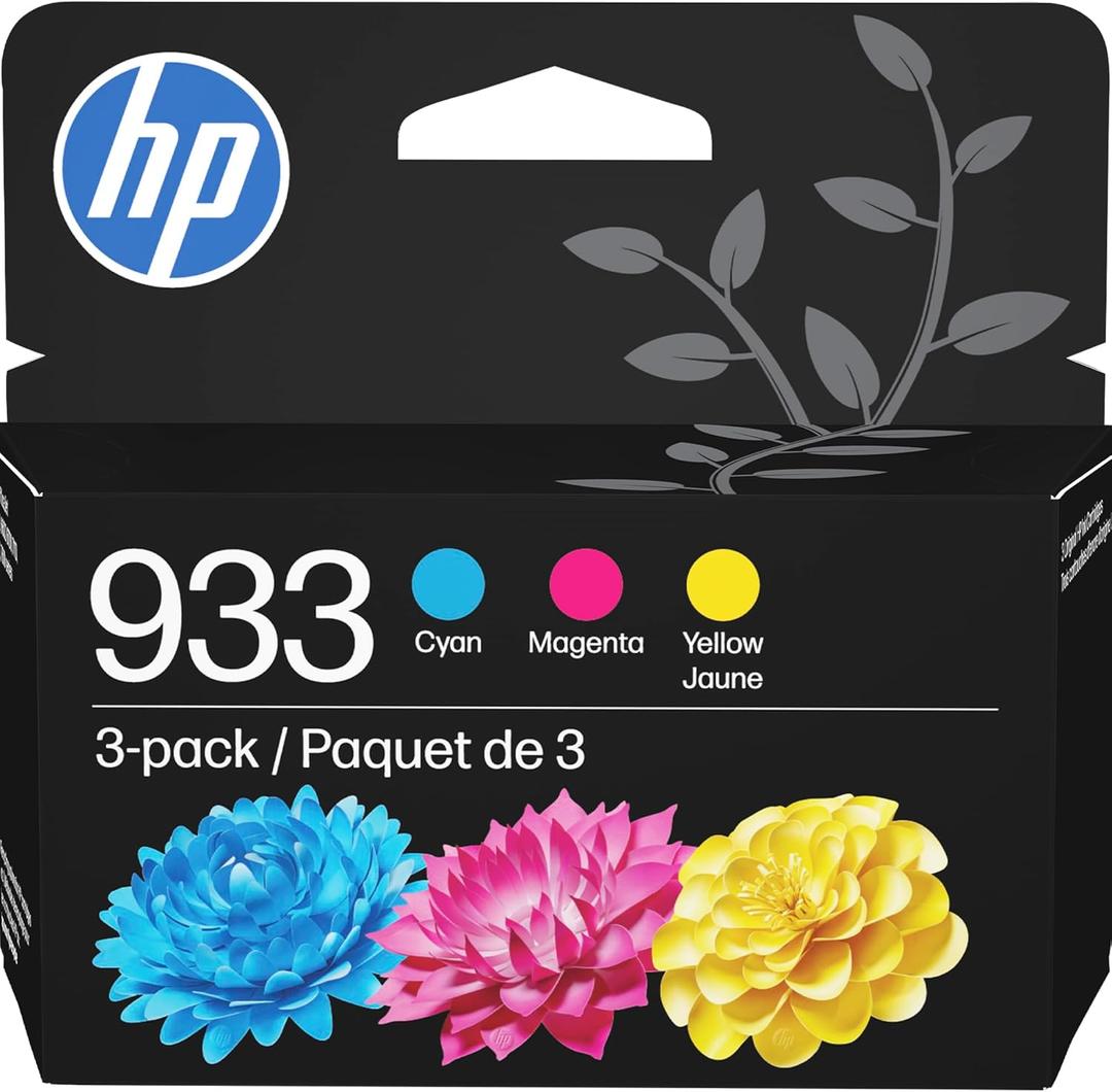 HP 933 Cyan, Magenta, Yellow Ink Cartridges | Works with OfficeJet 6100, 6600, 6700, 7110, 7510, 7610 | N9H56FN (Combo 3-pack)