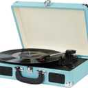 Vinyl Record Player, 3 Speeds Suitcase Portable Record Player with Built-in Speakers, Vintage Belt Driven Turntable with RCA Output/Headphone/Aux in Jack/45 Adapter Blue