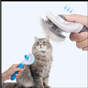 Generic Pet Hair Removal Grooming Cleaning Pet Comb Pet Dog Pet Cat Hair Brush Dog Hair Cleaner Comb Needle Tool Release Button Self Cleaning Easy Use (BLUE) (Blue and white)