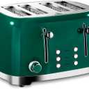 Roter Mond 4 Slice Toaster Retro Stainless Steel with Bagel Defrost Cancel Function, 6 Browning Settings, Extre Wide Slot and Removable Crumb Tray, Green, ST033