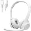 Logitech H390 Gaming Headphones, Wired Headphones with Mic, USB Headset with Microphone for PC, Noise Cancelling Microphone for Video Meetings, Music, Gaming - Off White (Pack of 1)