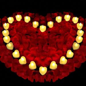 Childom Valentines Decorations,Red Rose Petals and Candles Set,1000 Pcs Fake Rose Petals with 24 Pcs LED Heart Candles,Silk Roses Petals for Romantic Night Decorations for Bedroom,Welcome Home