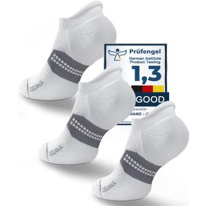 Coolmax Bamboo Viscose Compression Tab Running No Show Socks Men Moisture Wicking Cushioned Anti-Blister Seamless (Medium, Glacier White*3)