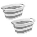 Laundry 360 2pk Collapsible Laundry Basket | Portable | Space Saver Storage | Hold 2 Loads | Store Under the Bed or Closet | Good for Kids | Dorm | Bedroom | Large | White/Grey