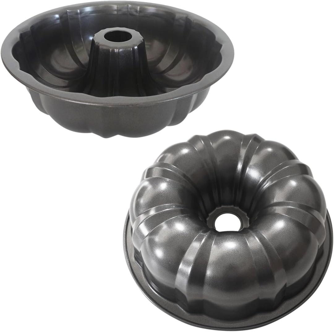 7 Inch Cake Pan, Carbon Steel Fluted Tube Pan, Nonstick Gugelhupf Cake Mold, Medium Size Round Baking Tin for Homemade Pound Cakes, Jello, Gelatin - 2 Packs