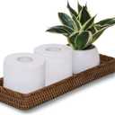 Rattan Toilet Tank Basket Guest Towel Holder for Serving Organizing Bread Shelves 17'' x 6'' x 2'' Bathroom Counter and Storage Decorative Wicker Tray (17 x 6 x 2 inches, Dark Brown)