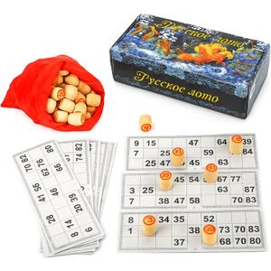 Classic Russian Lotto Game  Wooden Bingo Game Set with 90 Numbered Barrels, 24 Playing Cards, Canvas Bag and Storage Box  Family Bingo Game Set for Adults and Kids - Russian Souvenir