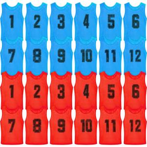 Vabean 24 Pack Nylon Mesh Scrimmage Team Practice Vests Pinnies Jerseys Train Vest for Adult Sport Basketball Soccer Football (Blue, Red)